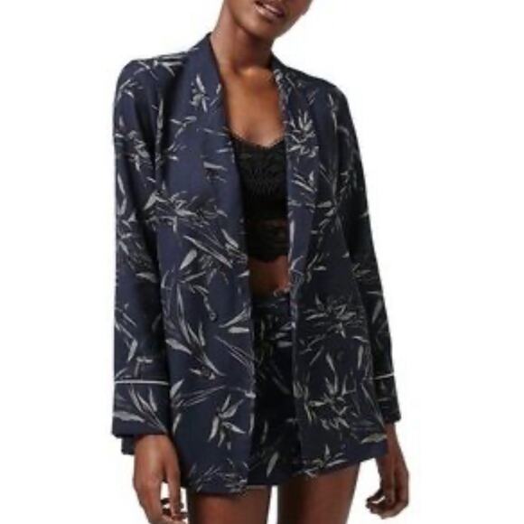 TOPSHOP Double Breasted Blazer Jacket Navy Floral Women SIZE 2 (see descrip) - Picture 1 of 10